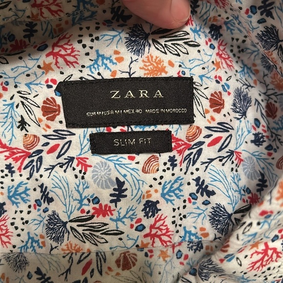 ZARA Slim Fit Nautical Seashell Shirt Mens M Colorful Short Sleeve Cotton - Picture 2 of 9